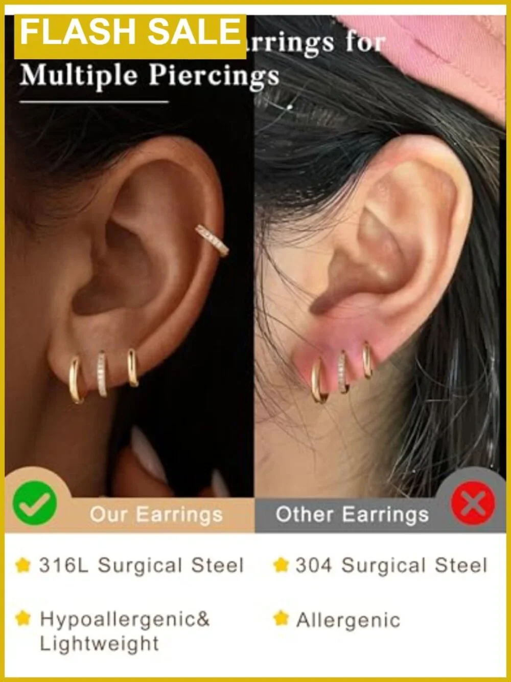 14K Gold Plated Cubic Zirconia Hoop Earrings Set Hypoallergenic